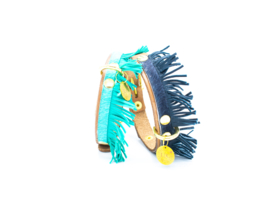 LES BELLES  | BLUE | LEATHER DOG COLLAR  WITH FRINGE