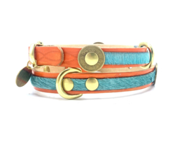 ORANGE/TURQUOISE COLLIER EN CUIR