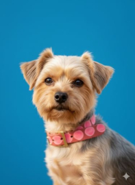 COLLIER CHIEN CUIR ROSE | POIS