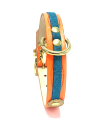 DOG STORIES #4 ORANGE/TURKISES LEDERHALSBAND