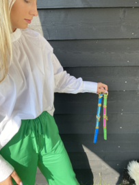 METALLIC GROENE HALSBAND MET ROZE BAND