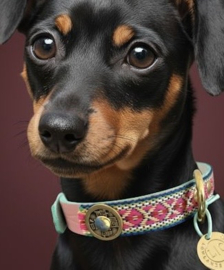 LEREN HALSBAND ROZE MET TURQUOISE