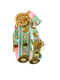 LEREN GROEN MET ROZE HALSBAND