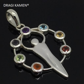 DRAGI KAMEN® - 925 zilveren godin chakra hanger met facet geslepen edelstenen.