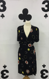 Black wrap dress with colorful floral print