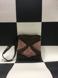 Pink and brown suede shoulder bag