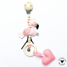 kinderwagen hanger flamingo met extra rammeltje