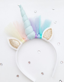 Unicorn diadeem pastelblauw-goud