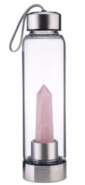 Edelsteen glazen waterfles met  Rozenkwarts obelisk