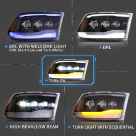 VLAND LED-projectorkoplampen voor 2009-2018 RAM 1500 2500 3500 Kleur Heldere reflector