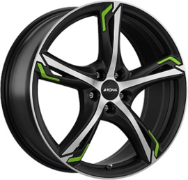 RONAL R62 17inch 7,5j 5/112 ET38 Naaf 76mm Mat Zwart / Gepolijst +INLAY GREEN