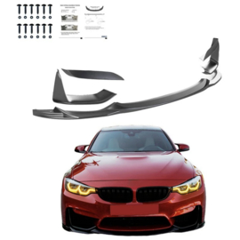 Oneway Voorspoilerlip passend voor BMW M3 F80 2014-2018 & M4 F82 2014-2021 + Front Flaps - Glanzend zwart