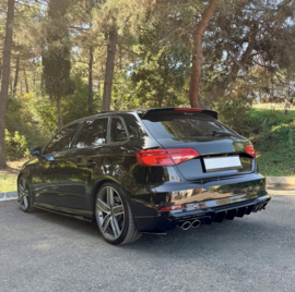 Oneway Achterbumperskirt (Diffuser) passend voor Audi S3 Sportback 8V Facelift 2016-2020 - Glanzend zwart