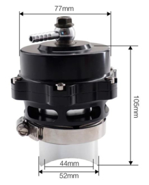 Simoni Racing Universele Blow-Off Valve Type 15 - Aansluiting 52mm , Lengte 105mm, Diameter 77mm - Zwart