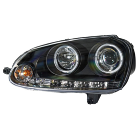 Set Koplampen passend voor Volkswagen Golf V 2003-2008 - Zwart - incl. Angel-Eyes & Motor