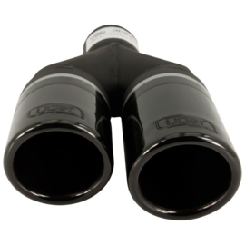 Ulter Sport Uitlaatsierstuk (links) - Dubbel Rond Ø70mm - Lengte 200/180mm - Montage ->50mm - RVS Zwart