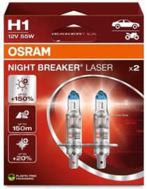 Osram Night Breaker Laser Halogeen lampen - H1 - 12V/55W - set à 2 stuks