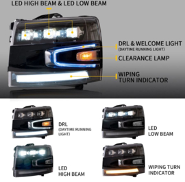 VLAND LED-projectorkoplampen voor Chevrolet Silverado 1500 2500HD 3500HD 2007-2013