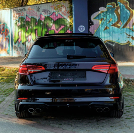Oneway Achterbumperskirt (Diffuser) passend voor Audi S3 Sportback 8V Facelift 2016-2020 - Glanzend zwart