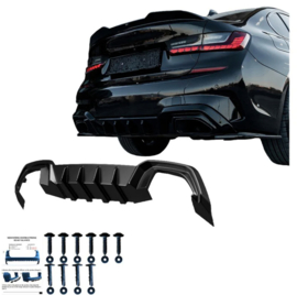 Oneway Achterbumperskirt (Diffuser) passend voor BMW 3-Serie G20/G21 M-Pack 2018-2022 (met ovale uitlaatsierstukken) - Glanzend zwart