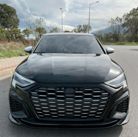 Oneway Voorspoilerlip passend voor Audi A3 S-Line/S3 8Y 2020-2024 - Versie 2 - Glanzend zwart