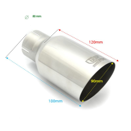 Ulter Sport Uitlaatsierstuk - Rond Ø90mm Schuin - Lengte 180mm - Montage ->50mm - RVS
