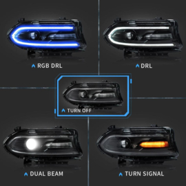 VLAND RGB LED-koplampen voor 2015-2024 Dodge Charger-halogeenmodellen Met LED-lampen(9005)