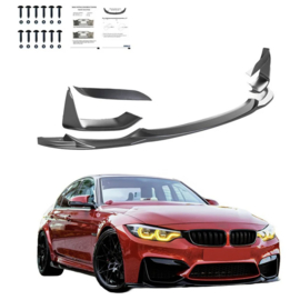 Oneway Voorspoilerlip passend voor BMW M3 F80 2014-2018 & M4 F82 2014-2021 + Front Flaps - Glanzend zwart