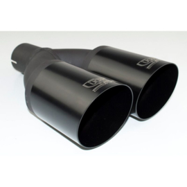 Ulter Sport Uitlaatsierstuk - Dubbel Rond Ø80mm Schuin - Lengte 280mm - Montage ->55mm - Zwart RVS