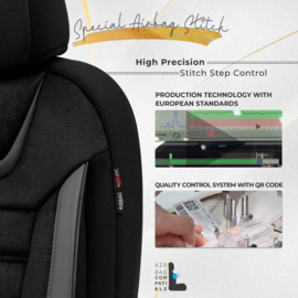 Universele Suede/Leder/Stoffen Stoelhoezenset 'Iconic' Zwart/Grijs - 11-delig - geschikt voor Side-Airbags