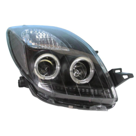 Set Koplampen passend voor Toyota Yaris II 2006-2010 - Zwart - incl. Angel-Eyes