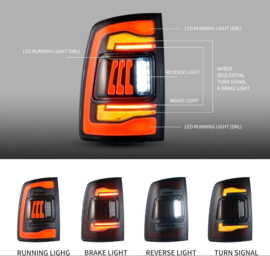2009-2018 RAM 1500 2500 3500 LED-achterlichten Amber sequentiële richtingaanwijzer Kleur: Rood gerookt