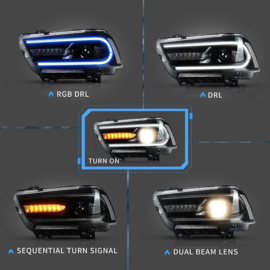 VLAND LED RGB-koplampen voor Dodge Charger 2011-2014 Style Dual Beam RGB Headlights With HID Bulbs (D2H)