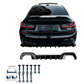Oneway Achterbumperskirt (Diffuser) passend voor BMW 3-Serie G20/G21 M-Pack 2018-2022 (met ovale uitlaatsierstukken) - Glanzend zwart