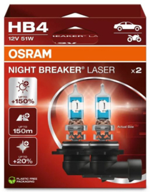 Osram Night Breaker Laser Halogeen lampen - HB4 (9006) - 12V/51W - set à 2 stuks