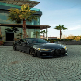 Oneway Voorspoilerlip passend voor BMW 4-Serie G22/G23 Coupe/Cabrio M-Pack 2020-2024 & Facelift 2024- - Glanzend zwart