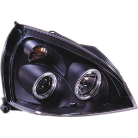 Set Koplampen passend voor Renault Clio II Facelift 2001-2005 - Zwart - incl. Angel-Eyes