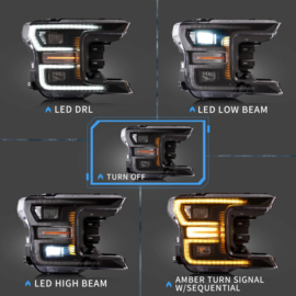 VLAND LED-koplampen voor Ford F150 2018-2020 met startanimatie Kleur: Zwarte behuizing