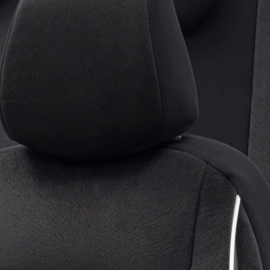 Universele Velours/Stoffen Stoelhoezenset 'Royal' Zwart + Witte rand - 11-delig - geschikt voor Side-Airbags