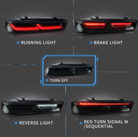 VLAND LED-achterlichten voor Chevrolet Camaro 2016-2018 met sequentiële richtingaanwijzer (rood) Kleur: Gerookt