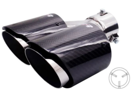 Simoni Racing Uitlaatsierstuk Dubbel Links Rond/Schuin RVS & Carbon - Ø92xL215-230mm - Montage ->40-63mm