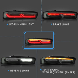 VLAND LED-achterlichten voor 2016-2018 Chevrolet Camaro met sequentiële richtingaanwijzer (oranje) Europese editie (zonder achteruitrijlicht) Kleur: Gerookt