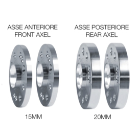 Simoni Racing Aluminium Spoorverbreder Set - 2x15mm(VA) - 2x20mm(AA) (Naaf 57,1mm) inclusief wielbouten - passend voor Audi, VW, Seat, Cupra diversen