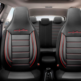 Universele Leder/Stoffen 'CityBug' Stoelhoezenset 'Comfortline' Zwart/Rood - 9-delig - geschikt voor Side-Airbags