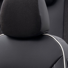 Universele Leder/Velours Stoelhoezenset 'Premium' Zwart + Witte rand - 11-delig - geschikt voor Side-Airbags
