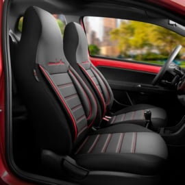 Universele Leder/Stoffen 'CityBug' Stoelhoezenset 'Comfortline' Zwart/Rood - 9-delig - geschikt voor Side-Airbags