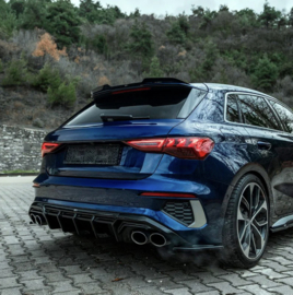 Oneway Achterbumperskirt (Diffuser) passend voor Audi A3 8Y S-Line/S3 Sedan/Sportback 2020-2024 - Glanzend zwart
