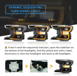 VLAND LED-koplampen voor Ford F150 2018-2020 met startanimatie Kleur: Zwarte behuizing
