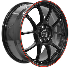 Inter Action PHOENIX 16inch 7,0j 4/098 ET37 Naaf 58,1mm Zwart Glans / Rood