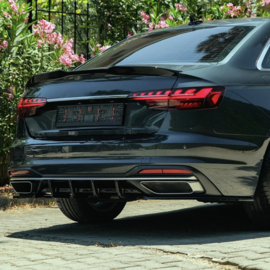 Oneway Achterbumperskirt (Diffuser) passend voor Audi A4 (B9) Sedan/Avant Facelift 2019-2024 - Glanzend zwart